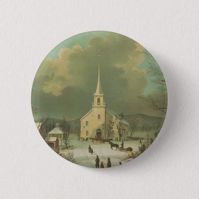 Badge Rond 5 Cm Dimanche d'hiver autrefois (Devant)