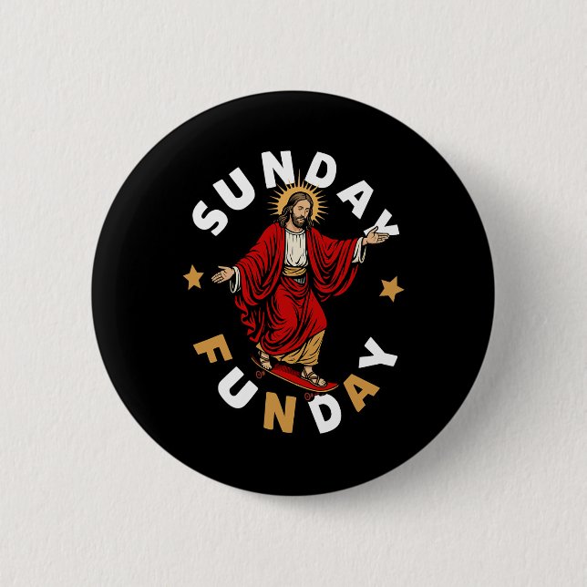 Badge Rond 5 Cm Dimanche Fun Jésus Skateboard Drôle Chrétien  (Devant)