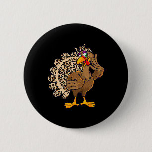 Badge Rond 5 Cm Dinde de Thanksgiving Femme Fille Imprimé Léopard