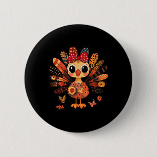 Badge Rond 5 Cm Dinde de Thanksgiving Mignonne Coquette Nœud Fille