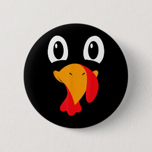 Badge Rond 5 Cm Dinde Visage Enfants Drôle Halloween Thanksgiving