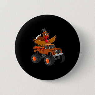 Badge Rond 5 Cm Dindon de Thanksgiving conduisant un monster truck