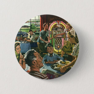 Badge Rond 5 Cm Dîner vintage en famille à un dîner avec Jukebox
