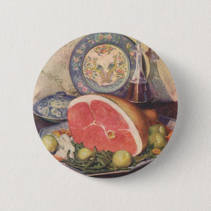 Badge Rond 5 Cm Dîner vintage jambon avec haricots verts et pommes