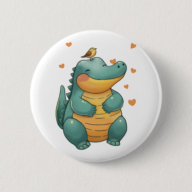 Badge Rond 5 Cm Dino et amis petits oiseaux (Devant)