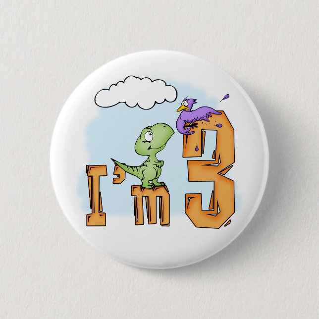 Badge Rond 5 Cm Dino Fun 3ème anniversaire (Devant)