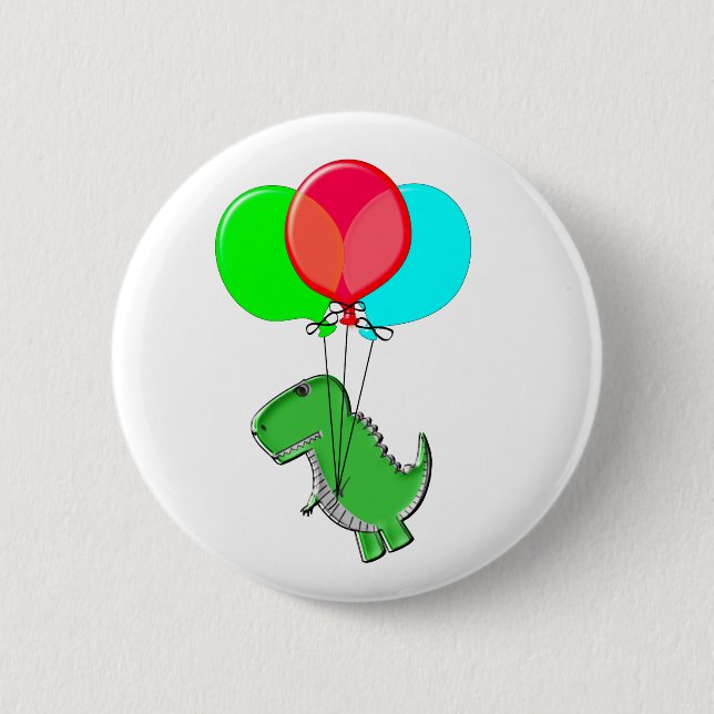 Badge Rond 5 Cm Dino Mignonne Et En Colère Volant Avec Des Ballons (Devant)