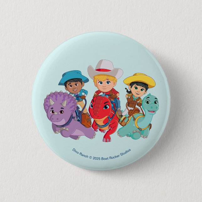 Badge Rond 5 Cm Dino Ranch Friends Design (Devant)