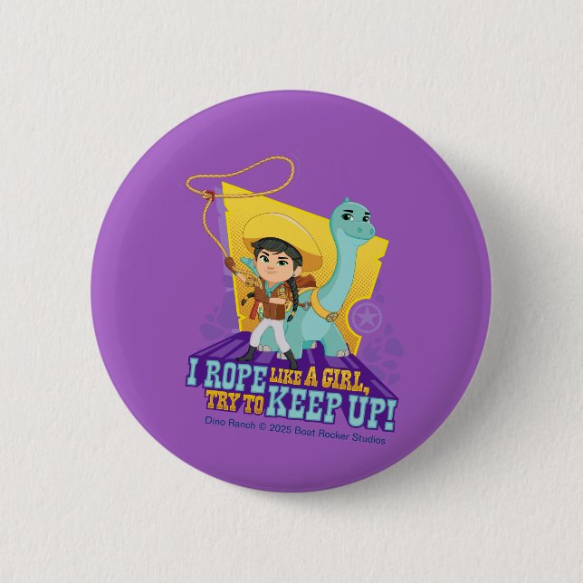 Badge Rond 5 Cm Dino Ranch | Min et Clover (Devant)