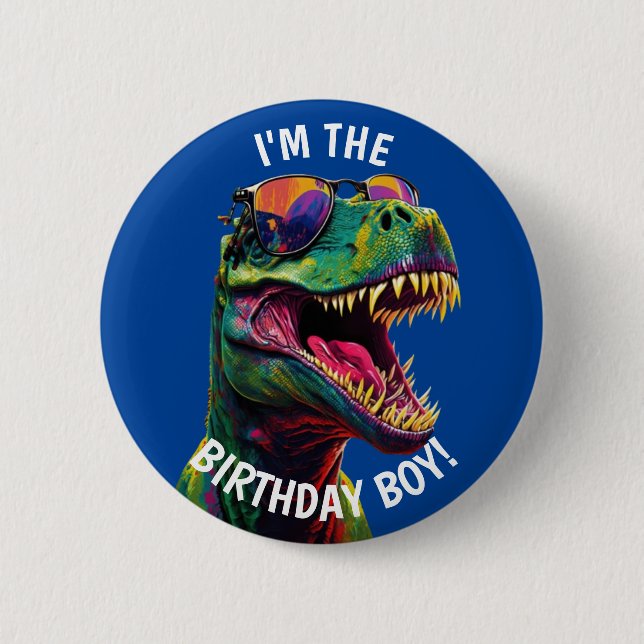 Badge Rond 5 Cm Dinoasur Cool T Rex Anniversaire Garçon (Devant)