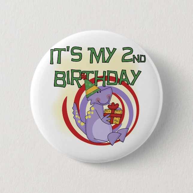 Badge Rond 5 Cm Dinosaur 2ème Anniversaire Tshirts et cadeaux (Devant)