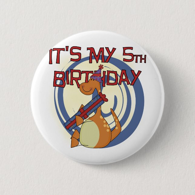 Badge Rond 5 Cm Dinosaur 5e Anniversaire Tshirts et cadeaux (Devant)