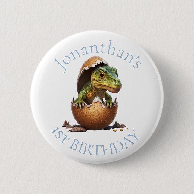 Badge Rond 5 Cm Dinosaur Boy Blue Anniversaire (Devant)