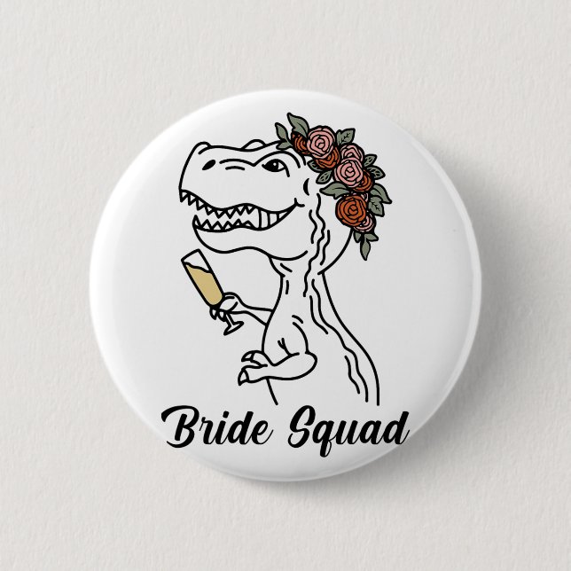 Badge Rond 5 Cm Dinosaur Brigade Bridesmaid Bachelorette Party (Devant)
