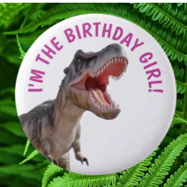 Badge Rond 5 Cm Dinosaur Happy T Rex GIRL (Bring your dream party to life with our selection of quality Dinosaur themed party supplies )