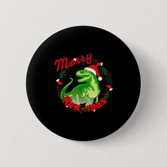 Badge Rond 5 Cm Dinosaur Holiday Merry Christmas Juric Tyrannosaur (Devant)