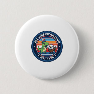 Badge Rond 5 Cm Dinosaur Kawaii Patriotique Tout Américain DINO ES