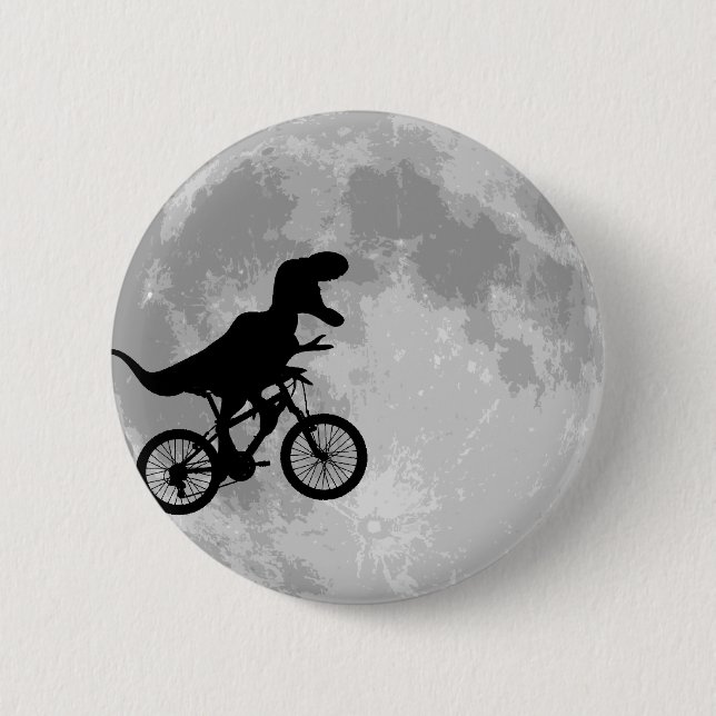 Badge Rond 5 Cm Dinosaur on a Bike In Sky With Moon Fun (Devant)