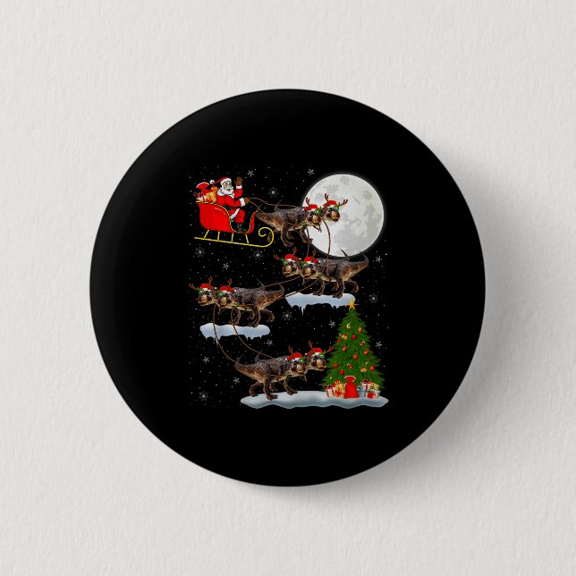 Badge Rond 5 Cm Dinosaur T-rex Santa Sleigh Flying Funny Magical C (Devant)