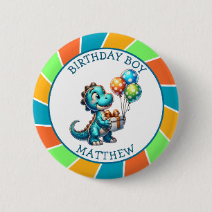 Badge Rond 5 Cm Dinosaur thème Enfant's Birthday Boy Personnalisé