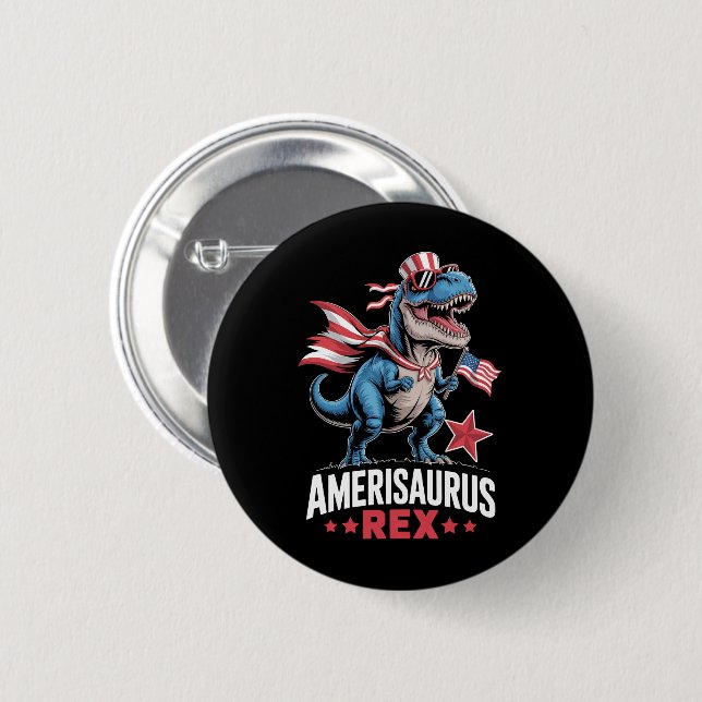 Badge Rond 5 Cm Dinosaure 4 juillet Amerisaurus T Rex Drôle (Devant & derrière)