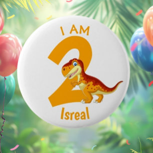 Badge Rond 5 Cm Dinosaure anniversaire Or