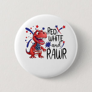 Badge Rond 5 Cm Dinosaure blanc rouge occidental