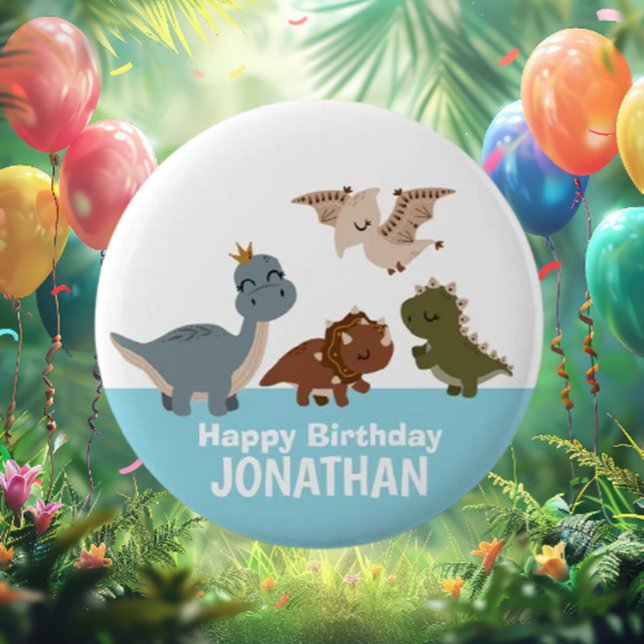Badge Rond 5 Cm Dinosaure Boho Bleu (Discover the enchanting blue Dinosaur Button! )