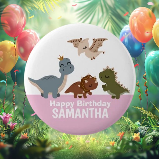 Badge Rond 5 Cm Dinosaure Boho Rose (Discover the enchanting Pink Boho Dinosaur Button!)