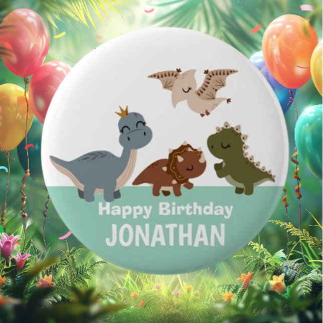 Badge Rond 5 Cm Dinosaure Boho Vert (Discover the playful charm of our Green Boho Dinosaur Button! )