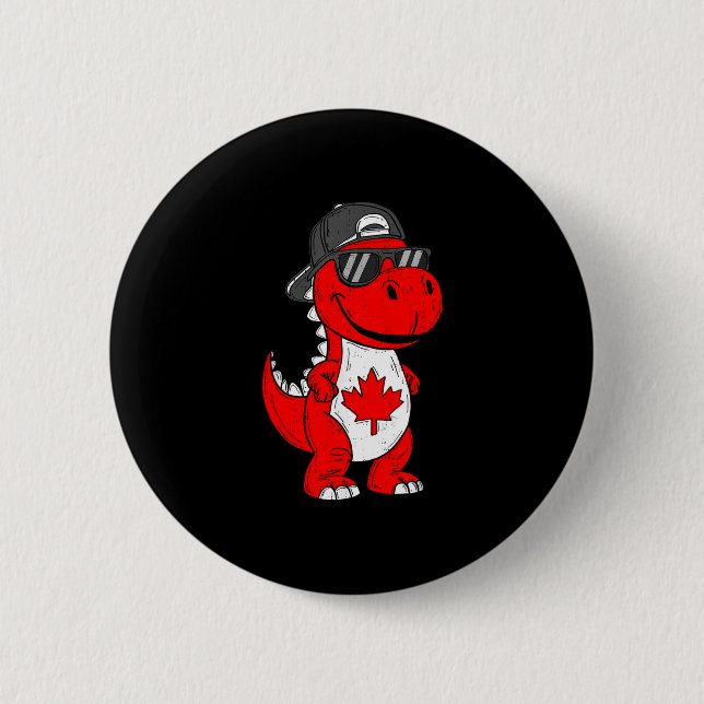Badge Rond 5 Cm Dinosaure canadien trex feuille d'érable canada ga (Devant)