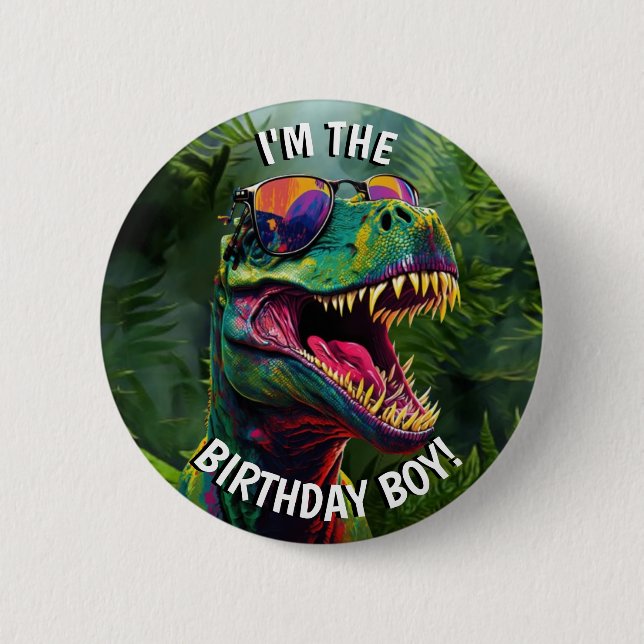 Badge Rond 5 Cm Dinosaure Cool ANNIVERSAIRE garçon (Devant)
