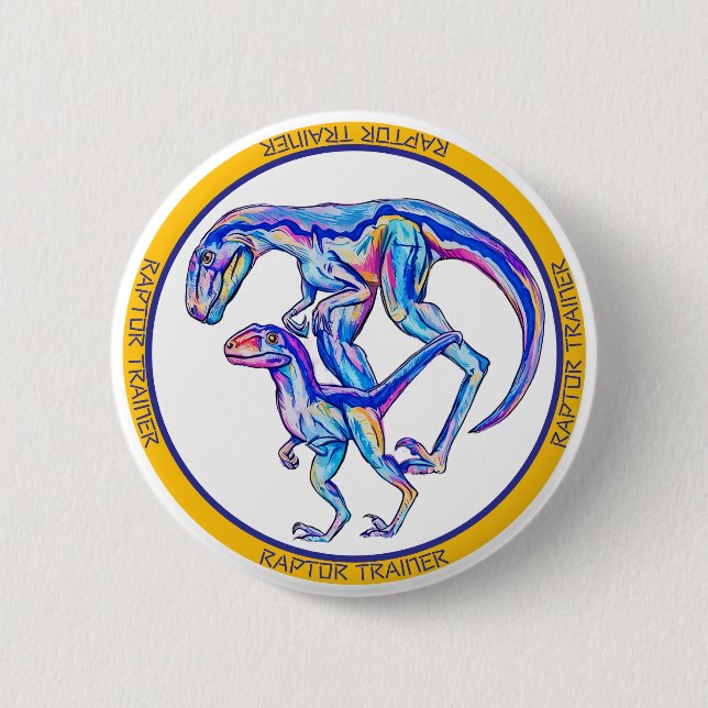 Badge Rond 5 Cm Dinosaure Cool Velociraptor (Devant)