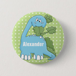 Badge Rond 5 Cm Dinosaure dans le bouton de nom de bleu joyeux