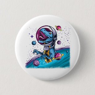Badge Rond 5 Cm Dinosaure de T-Rex drôle dans l'espace