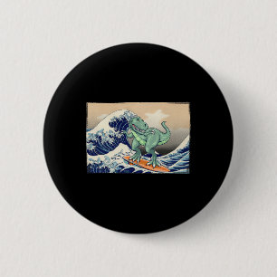 Badge Rond 5 Cm Dinosaure drôle, T Rex Surfant, Art de dinosaure, 