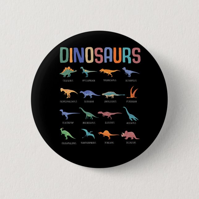 Badge Rond 5 Cm Dinosaure Éducation Tricératops Stegosaurus Trex (Devant)
