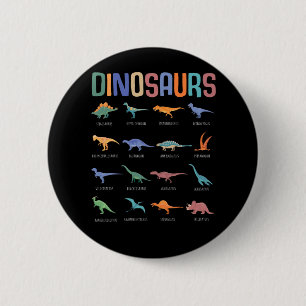 Badge Rond 5 Cm Dinosaure Éducation Tricératops Stegosaurus Trex