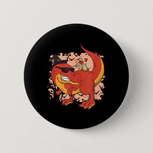 Badge Rond 5 Cm Dinosaure Et Chien - Halloween Drôle