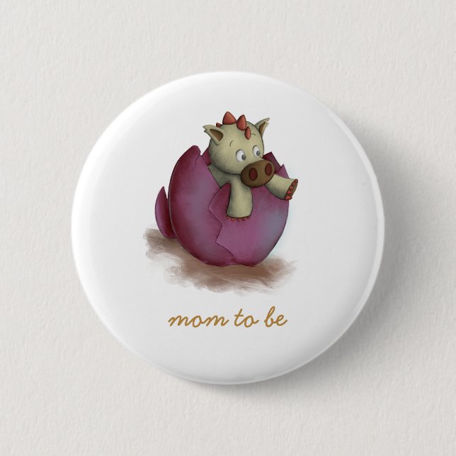 Badge Rond 5 Cm Dinosaure rose mignon sur le point de Hatch Maman  (Devant)