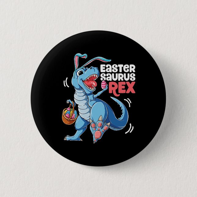Badge Rond 5 Cm Dinosaure Saurus de Pâques T Rex Garçons Filles En (Devant)