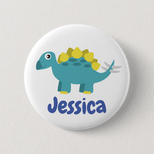 Badge Rond 5 Cm Dinosaure Stegosaurus Nom des enfants