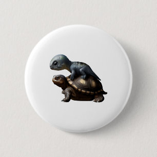 Badge Rond 5 Cm dinosaure sur tortue Copier