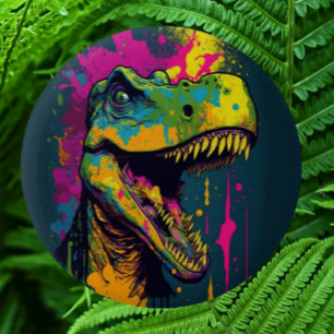 Badge Rond 5 Cm Dinosaure T Rex coloré