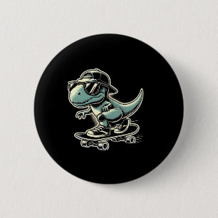 Badge Rond 5 Cm Dinosaure T Rex Skateboard Drôle Rétro Planche à R