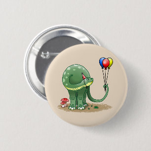 Badge Rond 5 Cm Dinosaure tenant les ballons d'anniversaire
