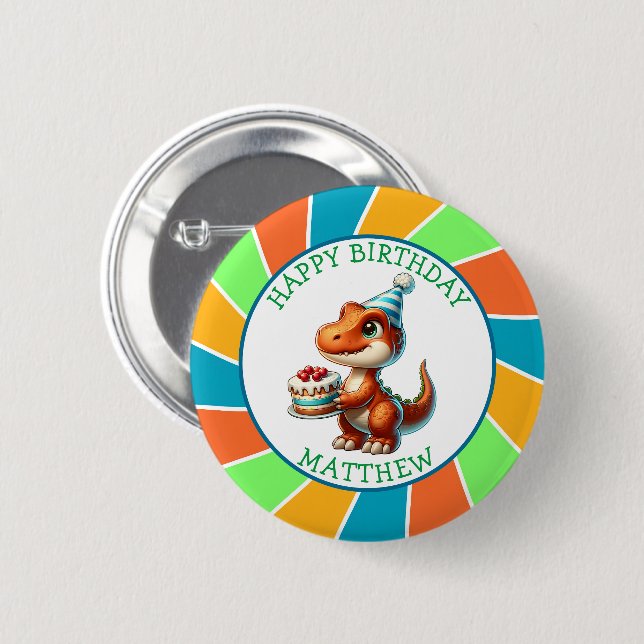 Badge Rond 5 Cm Dinosaure thème fête d'anniversaire de l'enfant Pe (Devant & derrière)