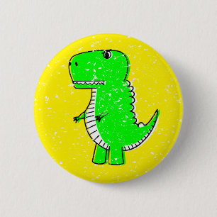 Badge Rond 5 Cm Dinosaure Vert Déchiré Dessin Jaune