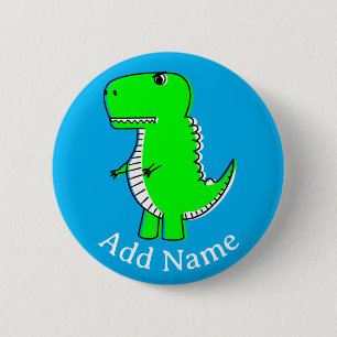 Badge Rond 5 Cm Dinosaure vert Nom personnalisé du dessin
