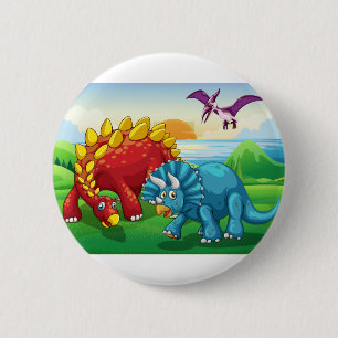 Badge Rond 5 Cm Dinosaures en parc